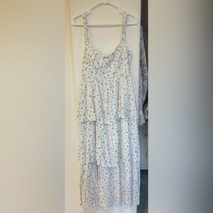 Chic White and Blue Floral Maxi Dress